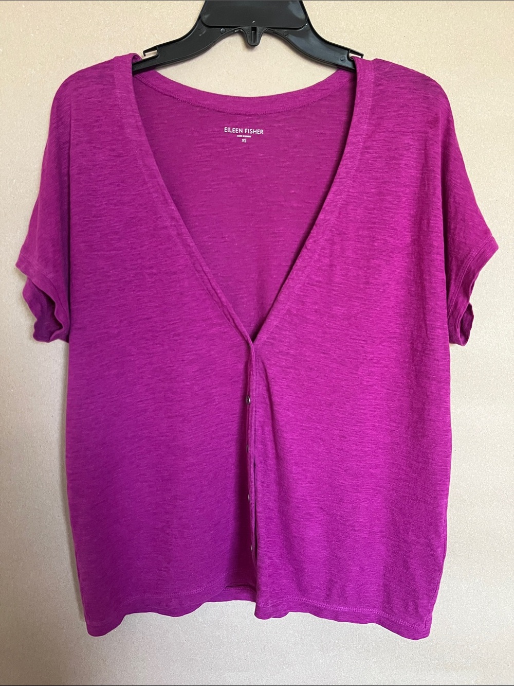 NWOT Eileen Fisher Magenta Purple Hemp Organic Cotton Snap Front Cardigan Top XS
